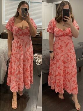 NWT Sweetheart Pink Floral Maxi Dress with Puff Sleeves